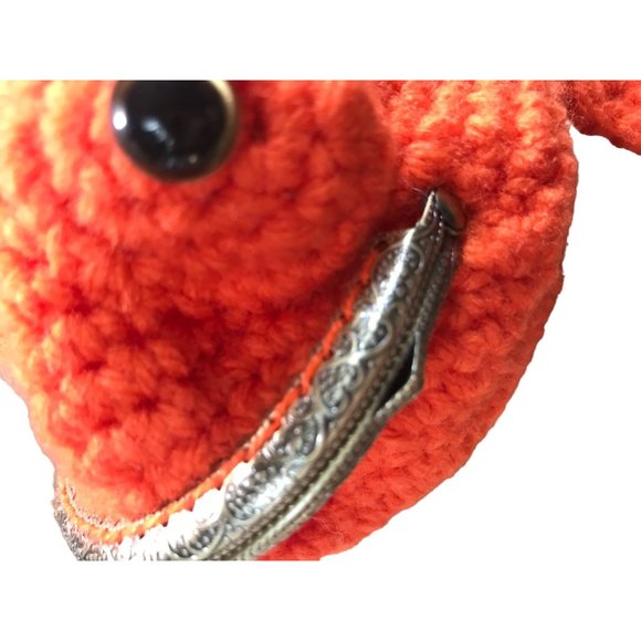 GOLD FISH HAND MADE CROCHET Purse Metal Vintage Frame Kiss Clasp Lock - Picture 10 of 11